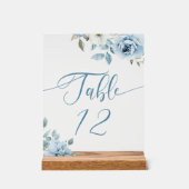 Stoffig blauw bloemenbruiloft tafel nummer acryl bord (Voorkant)