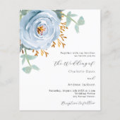 Stoffig blauw bloemenbudget bruiloft uitnodiging (Voorkant)