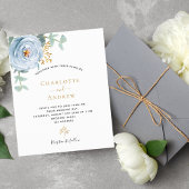 Stoffig blauw bloemenbudget bruiloft uitnodiging