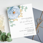 Stoffig blauw bloemenbudget bruiloft uitnodiging