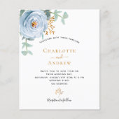 Stoffig blauw bloemenbudget bruiloft uitnodiging (Voorkant)