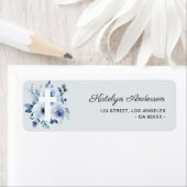 Stoffig blauw bloemendoop adreslabel etiket (Insitu)