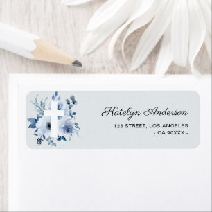 Stoffig blauw bloemendoop adreslabel etiket