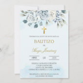 Stoffig blauw bloemendoop Spaanse uitnodiging (Voorkant)