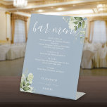 Stoffig Blauw Bloemengroen Bruiloft Bar Menu Reclamebord Met Voetstuk<br><div class="desc">Dit elegante stoffige blauwe bloemengroene barmenubord is perfect voor alle feesten. Ontworpen door Thisnotme©</div>