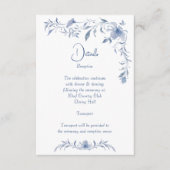 Stoffig blauw bloemengroen lint elegante bruiloft informatiekaartje (Voorkant)