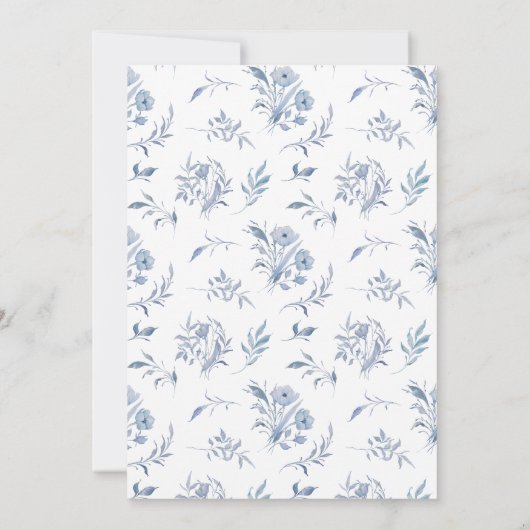 Stoffig blauw bloemengroen lint elegante bruiloft kaart (Achterkant)