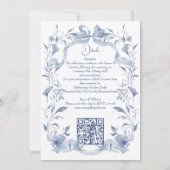 Stoffig blauw bloemengroen lint elegante bruiloft kaart (Achterkant)