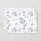 Stoffig blauw bloemengroen lint elegante bruiloft RSVP kaartje (Achterkant)