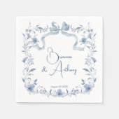 Stoffig blauw bloemengroen lint elegante bruiloft servet (Voorkant)