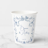 Stoffig blauw bloemengroen lint elegante gewoonte papieren bekers (Achterkant)