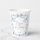 Stoffig blauw bloemengroen lint elegante gewoonte papieren bekers (Voorkant)