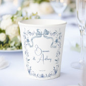 Stoffig blauw bloemengroen lint elegante gewoonte papieren bekers