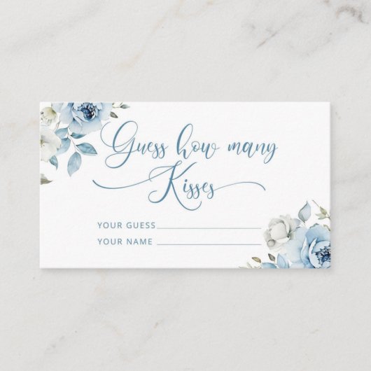 Stoffig blauw bloemenhoeveel kussen bruids spel informatiekaartje (Voorkant)
