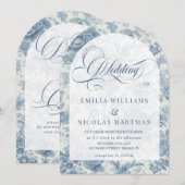 Stoffig blauw  bloemenhuwelijk alles in één kaart (Voorkant / Achterkant)