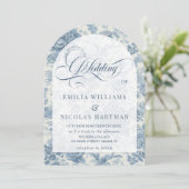 Stoffig blauw  bloemenhuwelijk alles in één kaart (Staand voorkant)