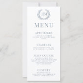 Stoffig blauw bloemenklassiek boho weddingmenu (Voorkant)