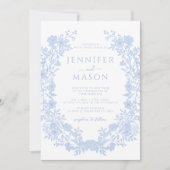 Stoffig blauw bloemenkrans bohemian klassieke brui kaart (Voorkant)