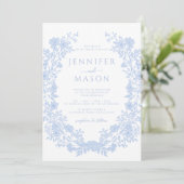 Stoffig blauw bloemenkrans bohemian klassieke brui kaart (Staand voorkant)