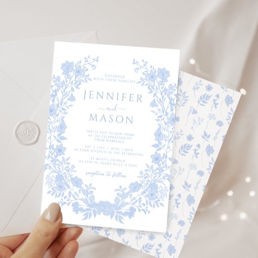 Stoffig blauw bloemenkrans bohemian klassieke brui kaart