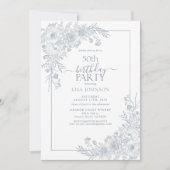  Stoffig Blauw Bloemenlijn Art 50e Verjaardag Kaart (Voorkant)