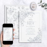 Stoffig Blauw Bloemenlijn Art 50e Verjaardag Kaart<br><div class="desc">Vier een mijlpaal in stijl met onze Dusty Blue Floral Line Art 50th Birthday Invitation. Van de handgeletterde kalligrafie tot de hoekopstellingen in stoffig blauw, deze uitnodiging zet de toon voor uw speciale dag. Met het bijpassende bloemenpatroon op de achterkant van elke kaart weet iedereen zeker dat dit een niet...</div>