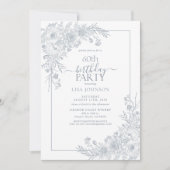  Stoffig Blauw Bloemenlijn Art 60e Verjaardag Kaart (Voorkant)