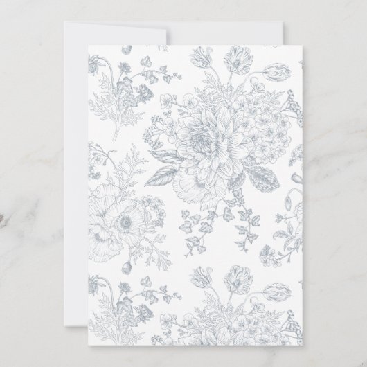  Stoffig Blauw Bloemenlijn Art 60e Verjaardag Kaart (Achterkant)