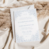 Stoffig Blauw Bloemenlijn Art Lijst Bruiloft Kaart