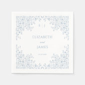 Stoffig Blauw  Bloemenlijn Art Lijst Bruiloft Servet (Voorkant)