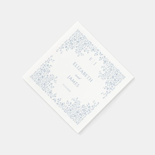 Stoffig Blauw  Bloemenlijn Art Lijst Bruiloft Servet (Hoek)