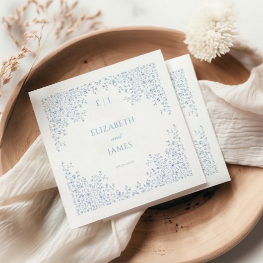 Stoffig Blauw  Bloemenlijn Art Lijst Bruiloft Servet