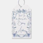 Stoffig blauw bloemenlint bruiloft gunst cadeaulabel (Voorkant)