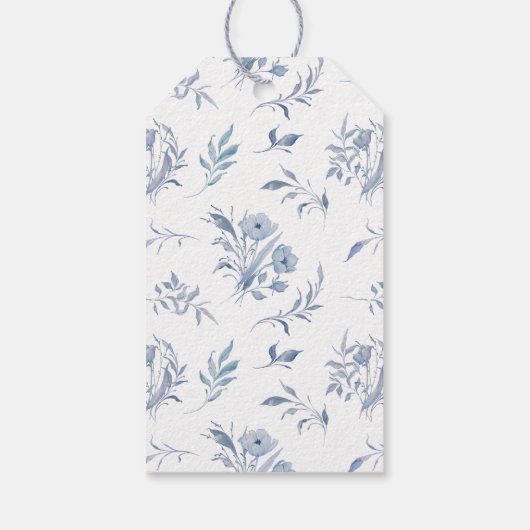 Stoffig blauw bloemenlint bruiloft gunst cadeaulabel (Achterkant)