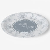 Stoffig blauw bloemenmagnolia bruidsbruidegom papi papieren bordje (Gekanteld)