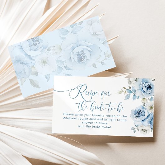 Stoffig blauw bloemenrecept voor de bruid om te zi informatiekaartje