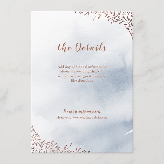 Stoffig blauw bloemenrustiek bruiloft invoegen kaa informatiekaartje (Voorkant)