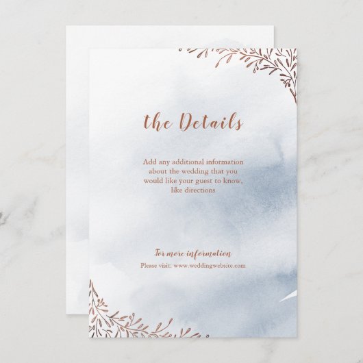 Stoffig blauw bloemenrustiek bruiloft invoegen kaa informatiekaartje (Voorkant / Achterkant)