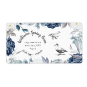 stoffig blauw bloemenrustiek script eend Ei Karton Etiket (Voorkant)