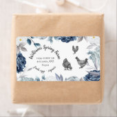 stoffig blauw bloemenrustiek script eend Ei Karton Etiket (Insitu)