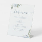 Stoffig blauw bloemenschrift rustiek Bar Menu Reclamebord Met Voetstuk (Voorkant)