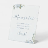 Stoffig blauw bloemenschrift strand Mimosa Bar Reclamebord Met Voetstuk (Voorkant)