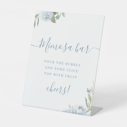 Stoffig blauw bloemenschrift strand Mimosa Bar Reclamebord Met Voetstuk (Voorkant)