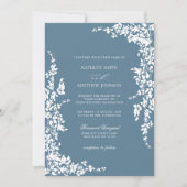 Stoffig Blauw  Bloementuin Classic Bruiloft Kaart (Voorkant)