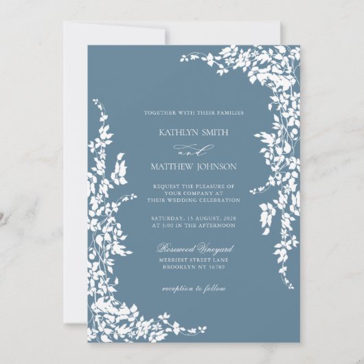 Stoffig Blauw  Bloementuin Classic Bruiloft Kaart (Voorkant)