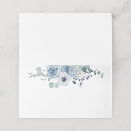Stoffig blauw bloemig elegant anemoon bruiloft plaatskaartje (Buitenkant ongevouwen)