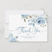 Stoffig blauw bloemig elegant bruids dank u kaart (Voorkant)