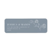 Stoffig blauw bloemig elegant retour adres labels (Voorkant)