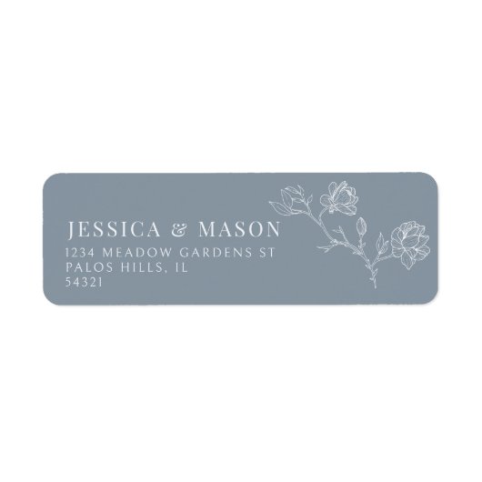 Stoffig blauw bloemig elegant retour adres labels (Voorkant)