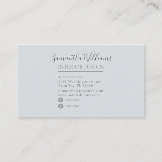 Stoffig blauw bloemig en geometrisch visitekaartje (Achterkant)